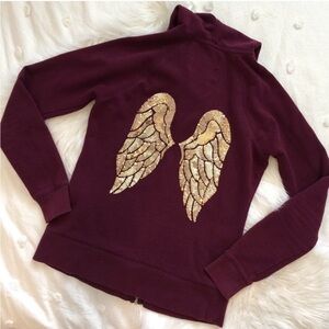 Victoria’s secret Woman’s XS Burgundy Full Zip Hoodie Gold Angel Wings On Back